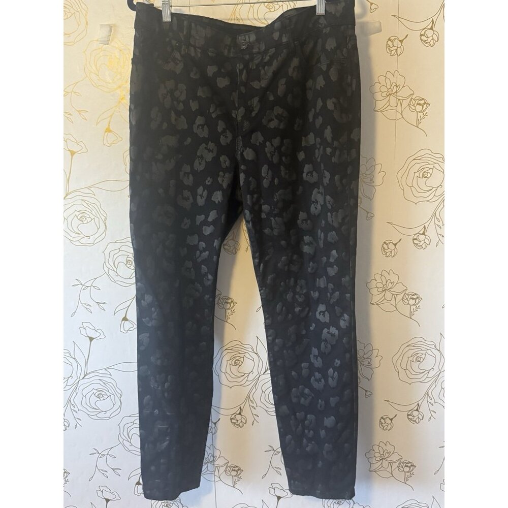 Chicos Chico’s Pants Size 3 US 16 Black Cheetah Print Jeggings Stretch 078